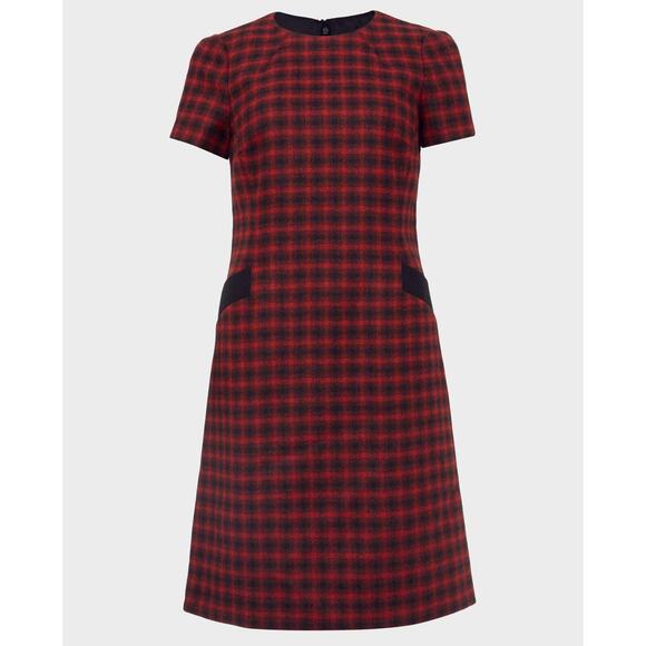 EUC Hobbs London Tallulah Red Black Plaid Wool A-Line Dress US 14 UK18 Mod Retro - Picture 1 of 15